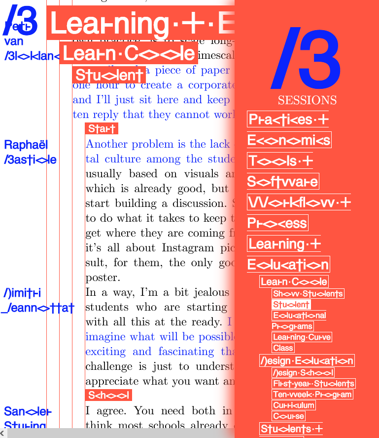 Capture d'écran du site Graphic Design in the Post Digital Age. Index de la lecture.