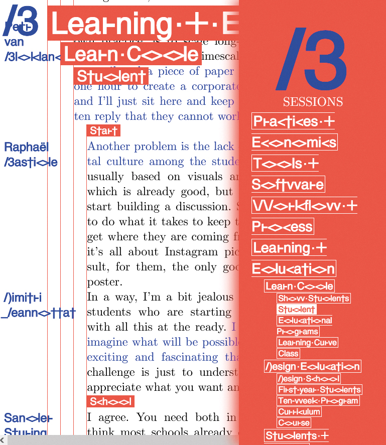 Capture d'écran du site Graphic Design in the Post Digital Age. Index de la lecture.