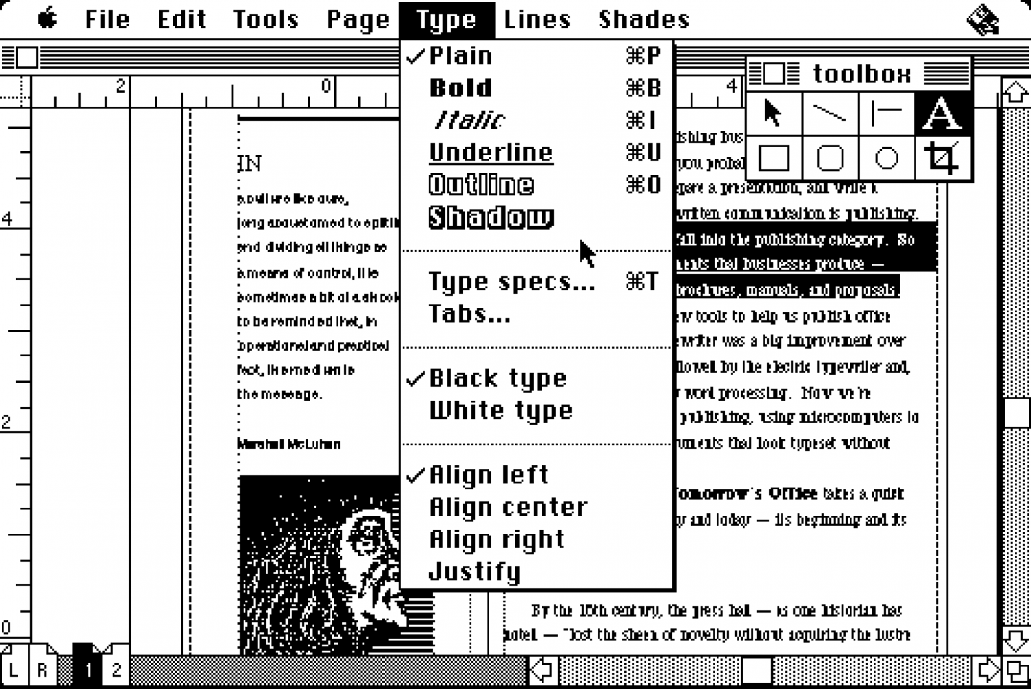 Interface du logiciel PageMaker